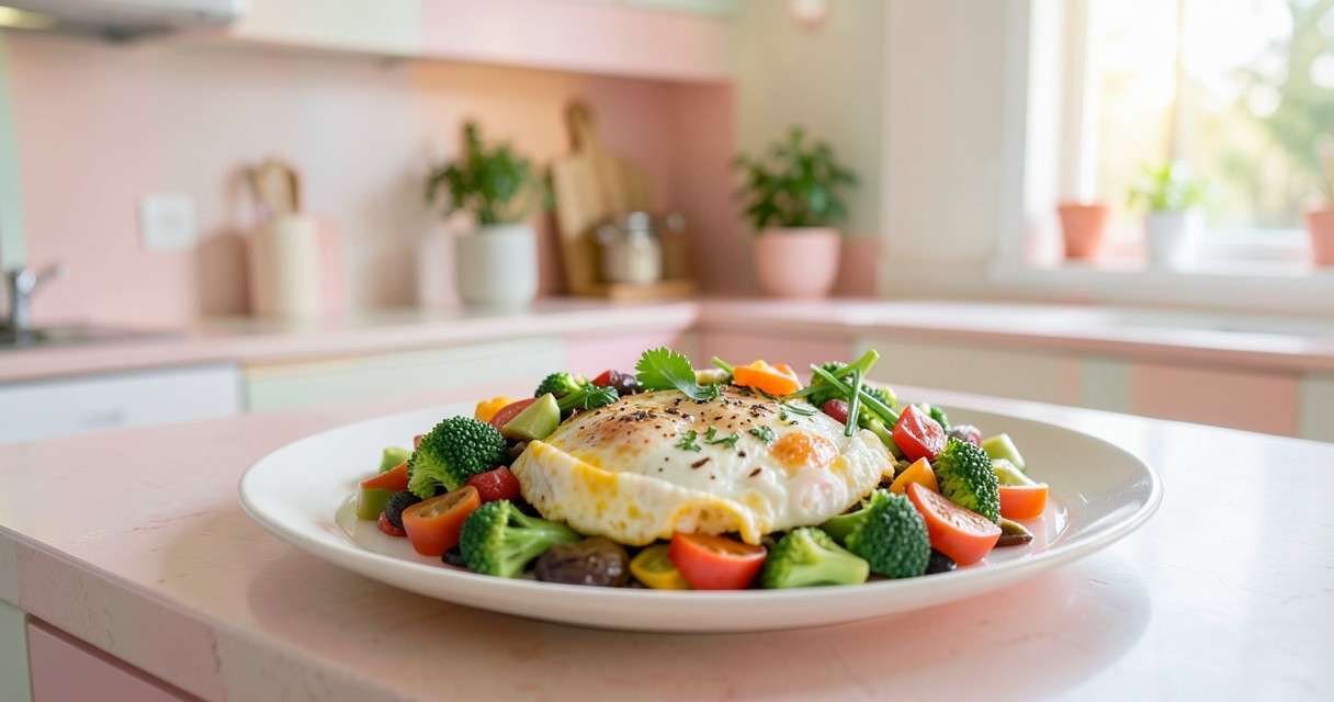 Receitas de café da manhã nutritivo — Omelete Colorida com Legumes Receitas de café da manhã nutritivo — Omelete Colorida com Legumes
