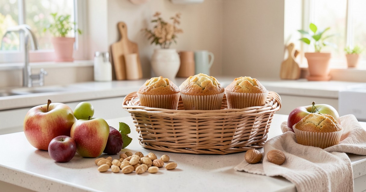 Receitas de café da manhã nutritivo — Muffins Integrais de Frutas e Nozes Receitas de café da manhã nutritivo — Muffins Integrais de Frutas e Nozes